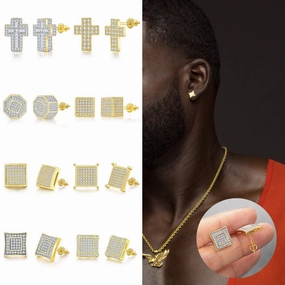 Wholesale Full Diamond Men's Zircon Micropaved Cross Thread Earrings
