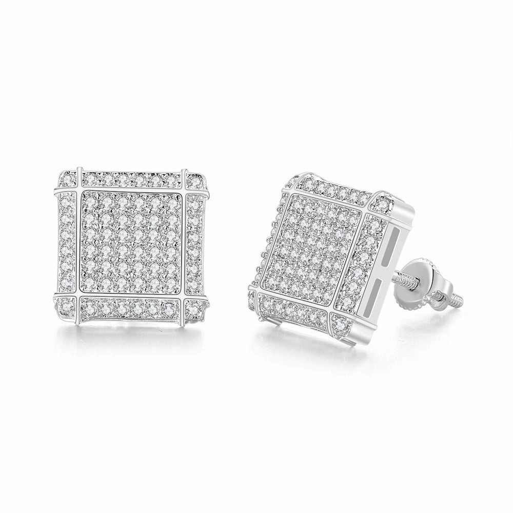 Wholesale Full Diamond Men's Zircon Micropaved Cross Thread Earrings