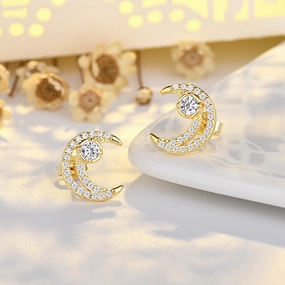 Wholesale Full Diamond Moon Copper Earrings