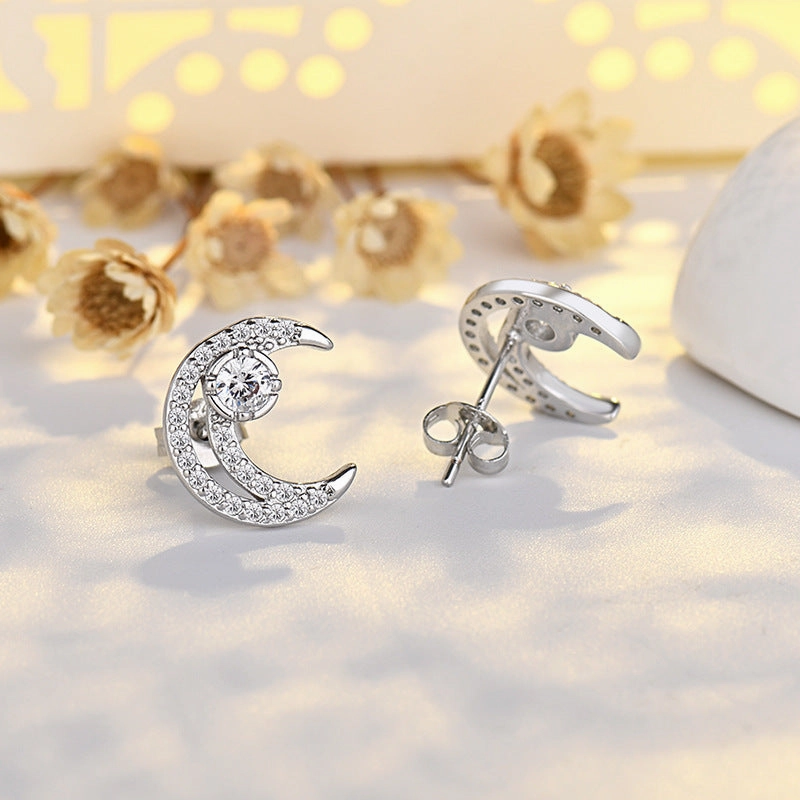 Wholesale Full Diamond Moon Copper Earrings