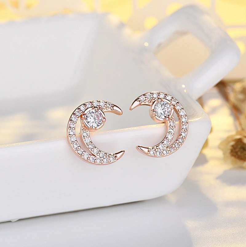 Wholesale Full Diamond Moon Copper Earrings