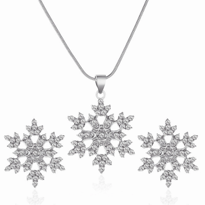Wholesale Full Diamond Snowflake Alloy Earrings Necklace Set