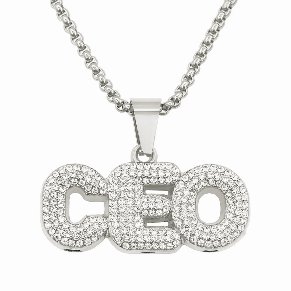 Wholesale Full Diamond Splicing Letter Pendant Long Alloy Necklace