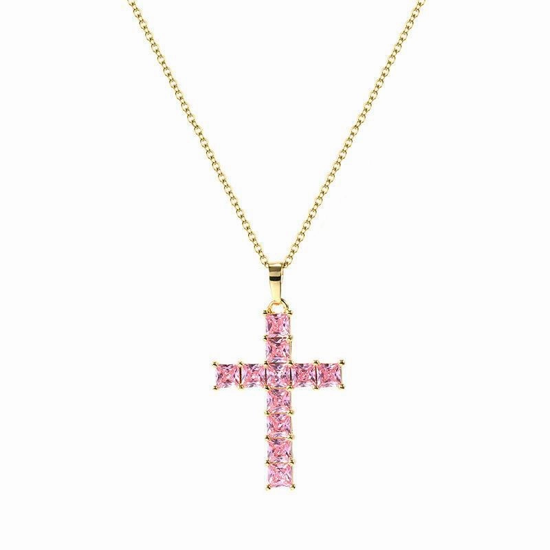 Wholesale Full Diamond Square Zircon Cross Necklace