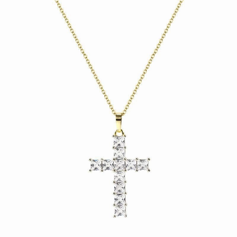 Wholesale Full Diamond Square Zircon Cross Necklace