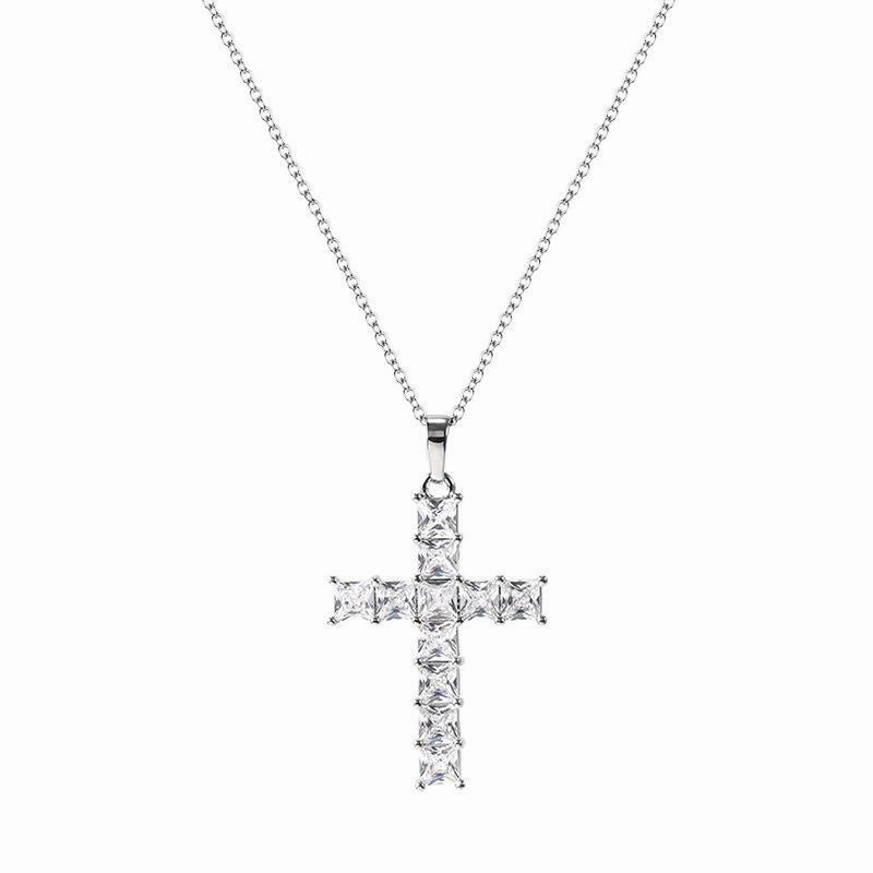 Wholesale Full Diamond Square Zircon Cross Necklace