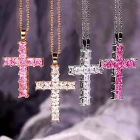 Wholesale Full Diamond Square Zircon Cross Necklace