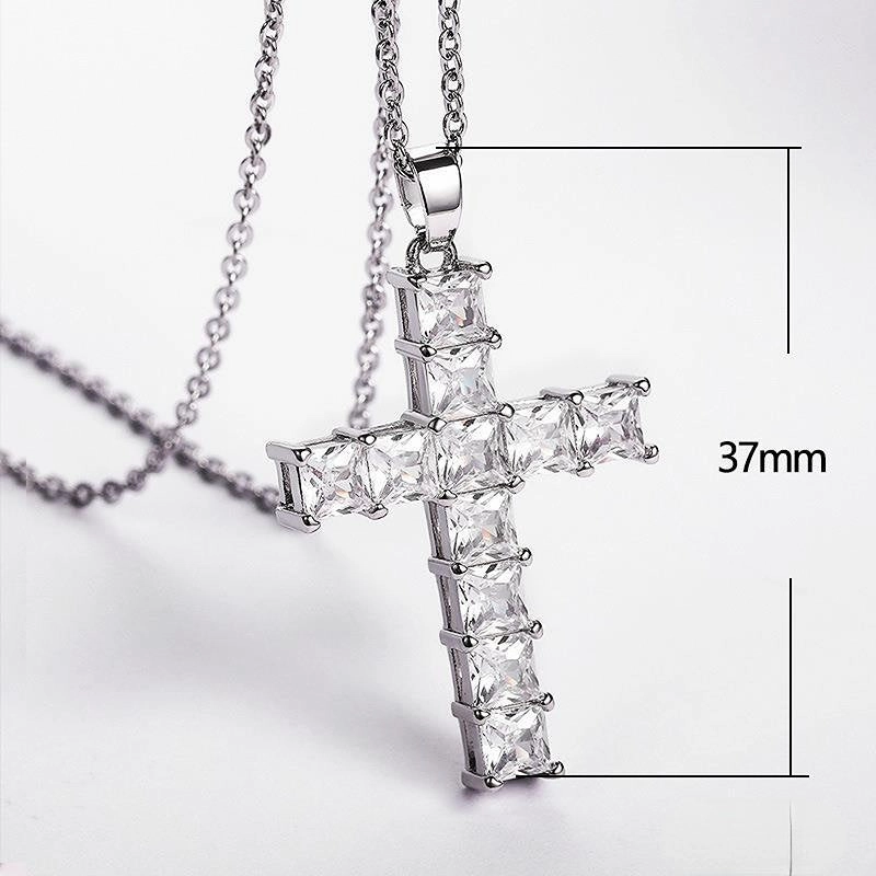 Wholesale Full Diamond Square Zircon Cross Necklace