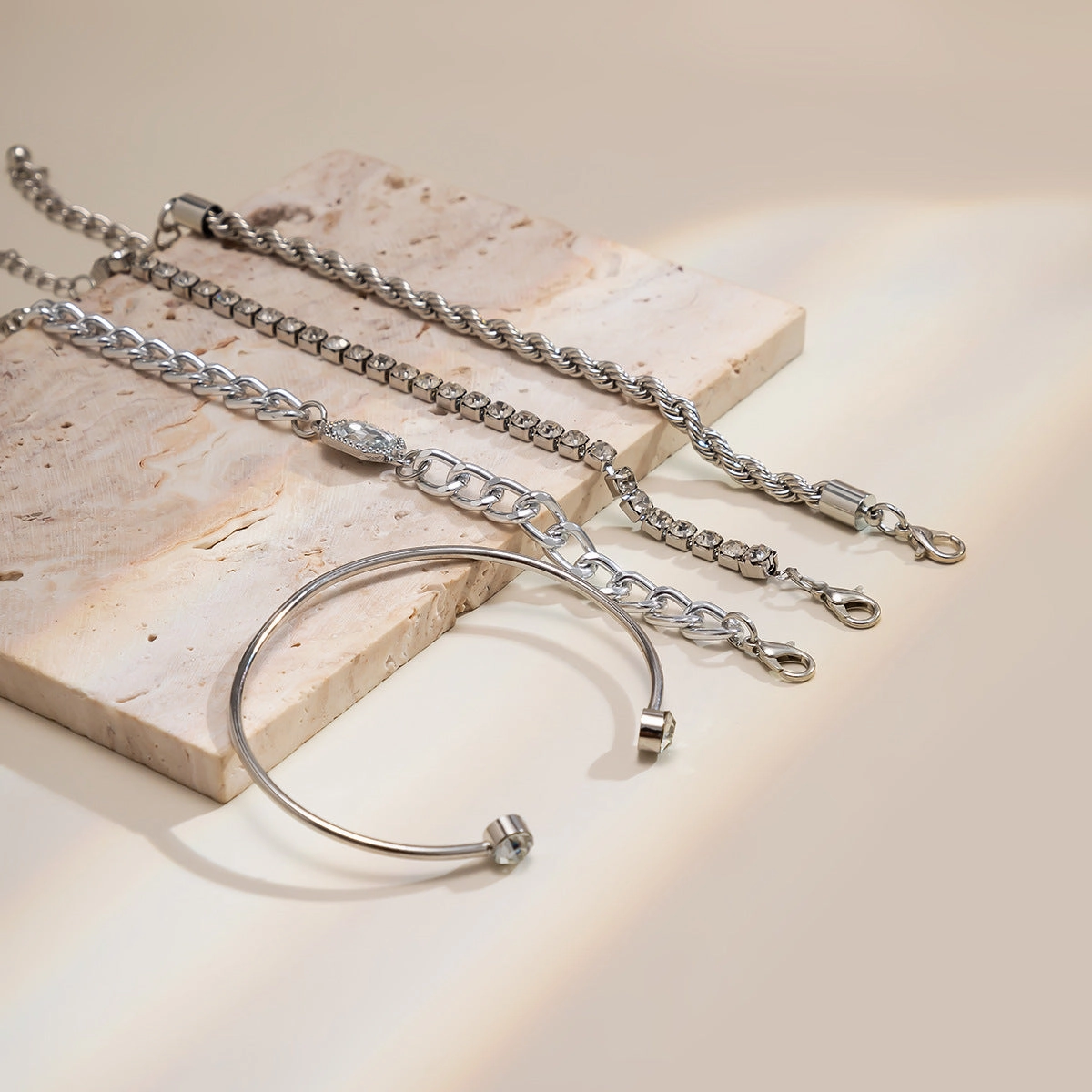 Wholesale Full Diamond Twist Chain Stacked Metal Bracelet Set