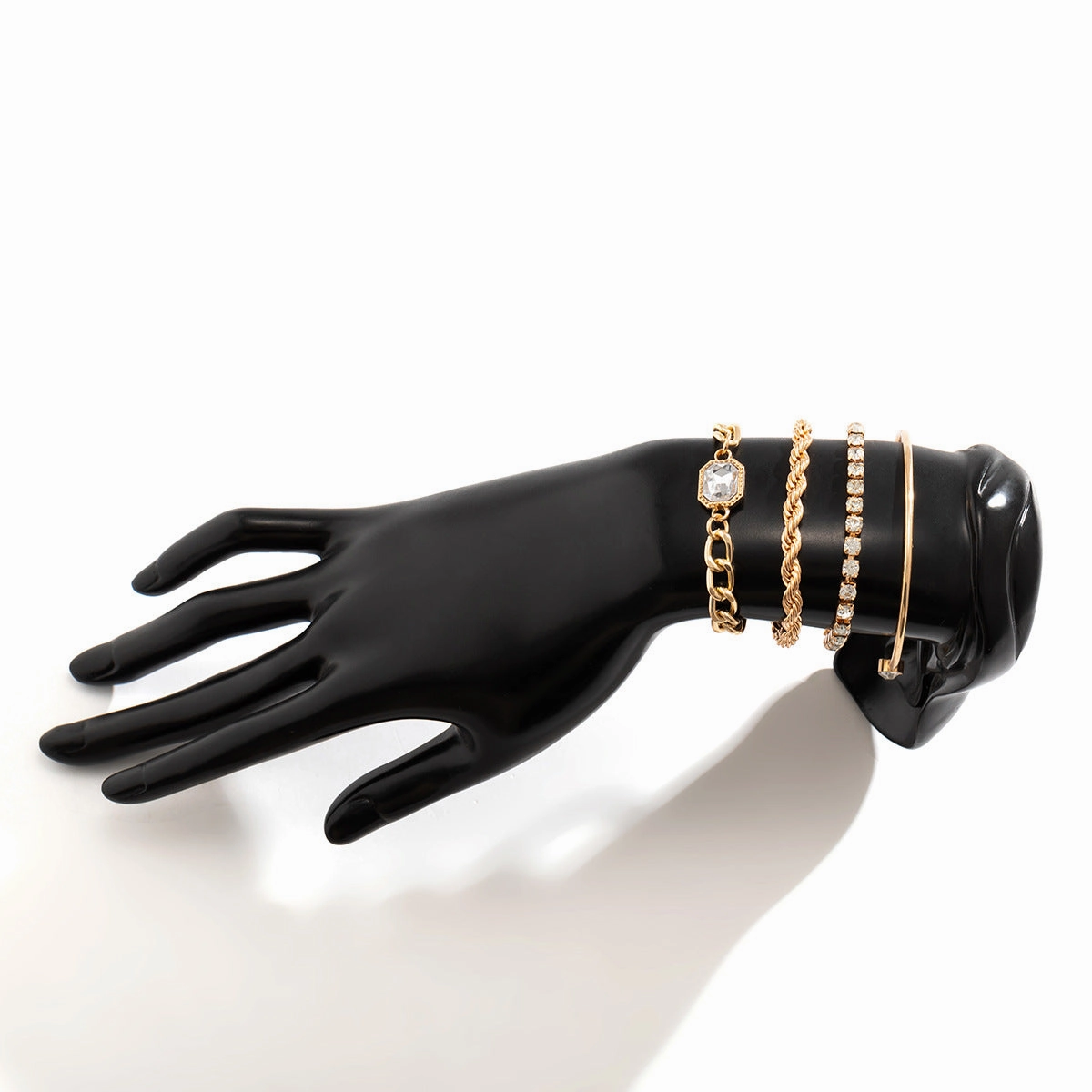 Wholesale Full Diamond Twist Chain Stacked Metal Bracelet Set