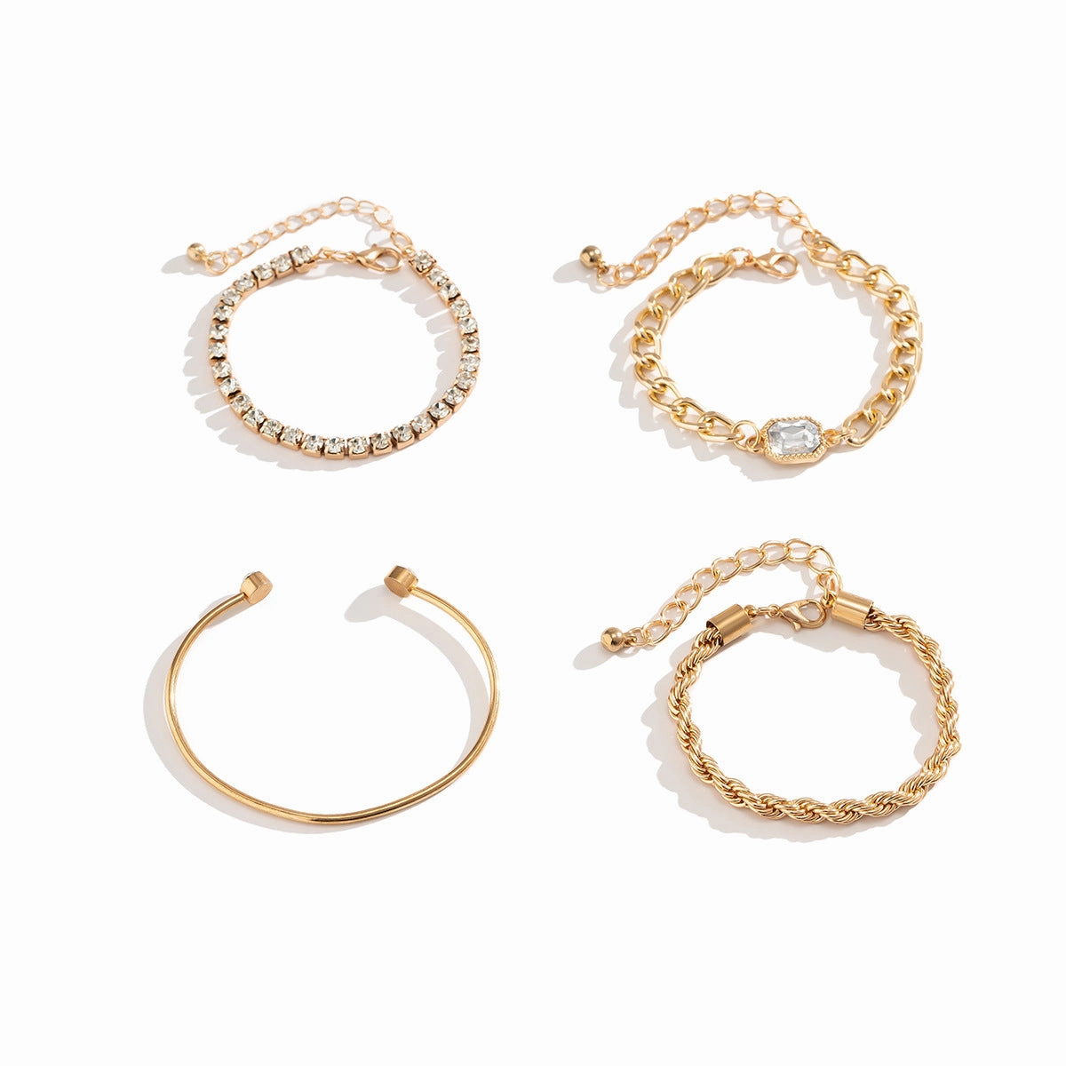 Wholesale Full Diamond Twist Chain Stacked Metal Bracelet Set
