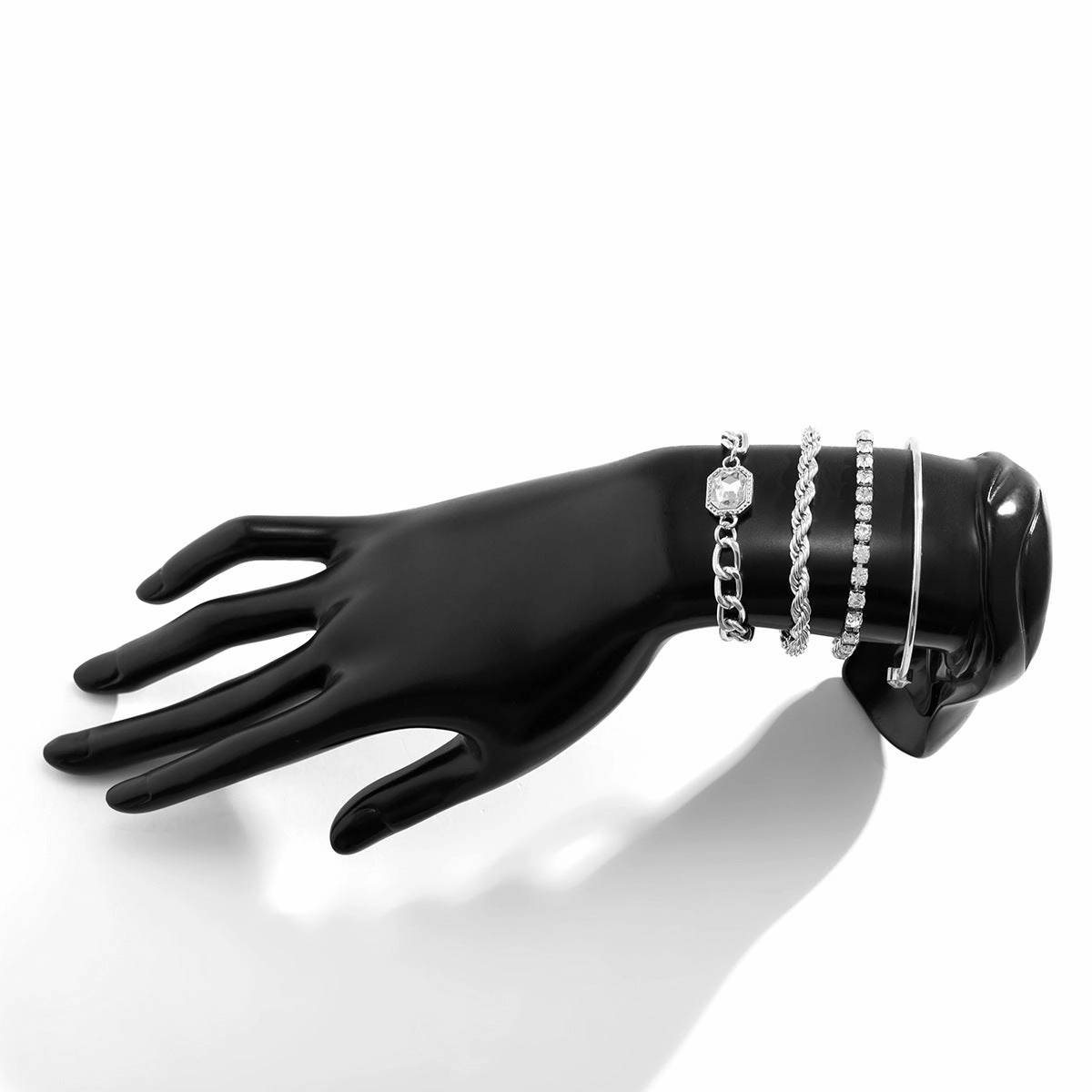 Wholesale Full Diamond Twist Chain Stacked Metal Bracelet Set