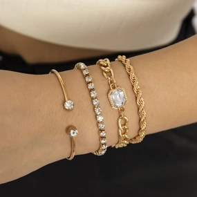 Wholesale Full Diamond Twist Chain Stacked Metal Bracelet Set
