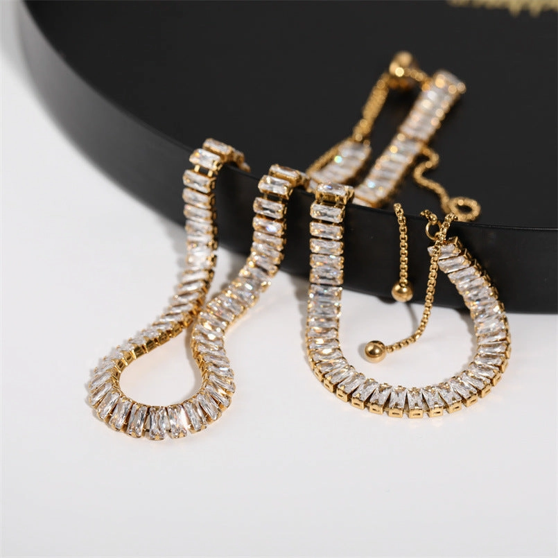 Wholesale Full Diamond Zircon Drawstring Necklace Bracelet Set