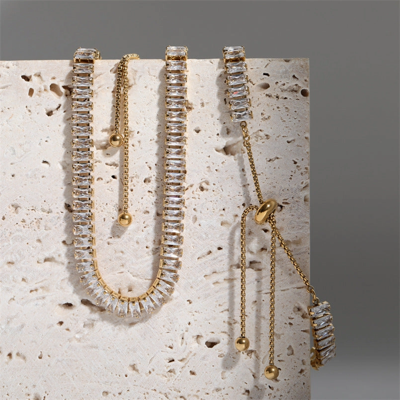 Wholesale Full Diamond Zircon Drawstring Necklace Bracelet Set