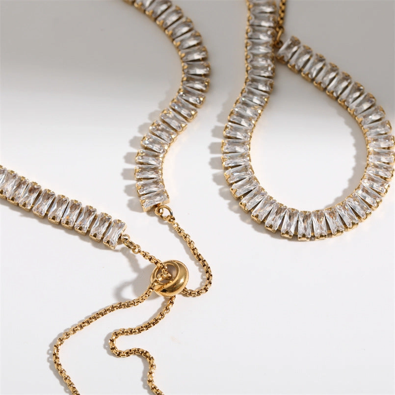 Wholesale Full Diamond Zircon Drawstring Necklace Bracelet Set
