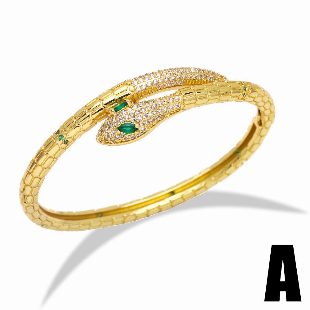 Wholesale Full Diamond Zircon Leopard Head Opening Serpentine Opening Copper Bracelet