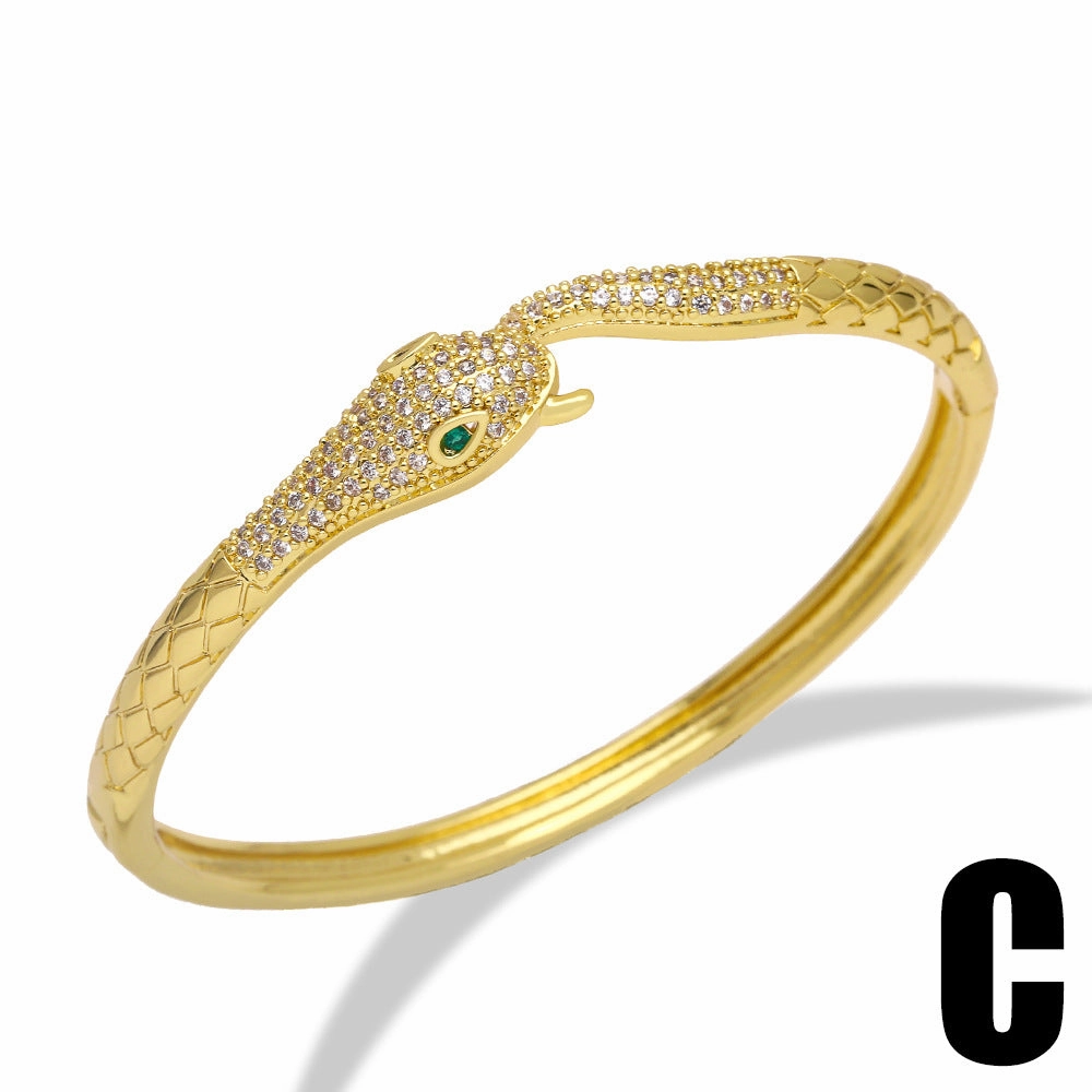 Wholesale Full Diamond Zircon Leopard Head Opening Serpentine Opening Copper Bracelet