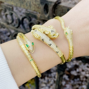 Wholesale Full Diamond Zircon Leopard Head Opening Serpentine Opening Copper Bracelet