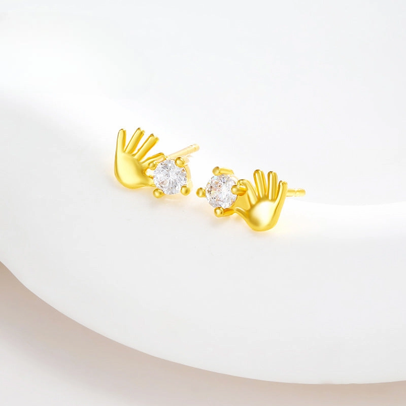 Wholesale Funny Creative Finger Inlaid Zirconium Copper Plated 24k Gold Earrings
