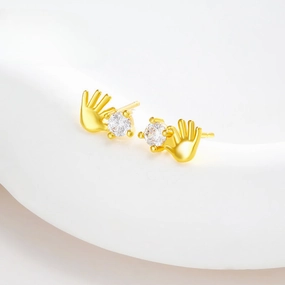 Wholesale Funny Creative Finger Inlaid Zirconium Copper Plated 24k Gold Earrings