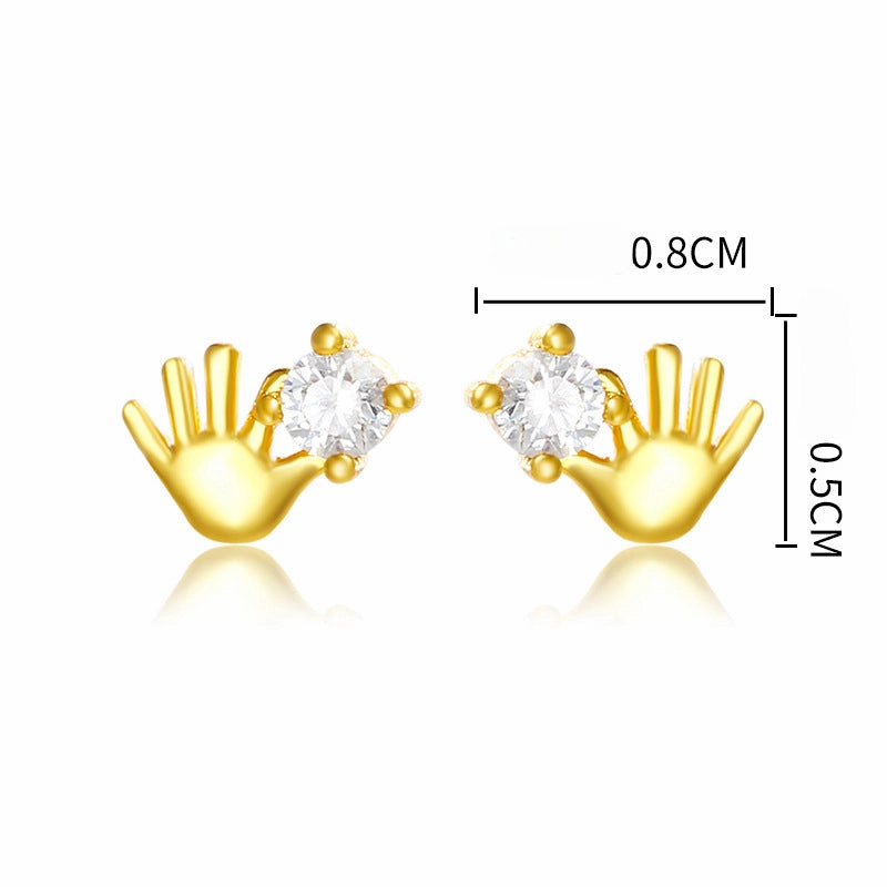 Wholesale Funny Creative Finger Inlaid Zirconium Copper Plated 24k Gold Earrings