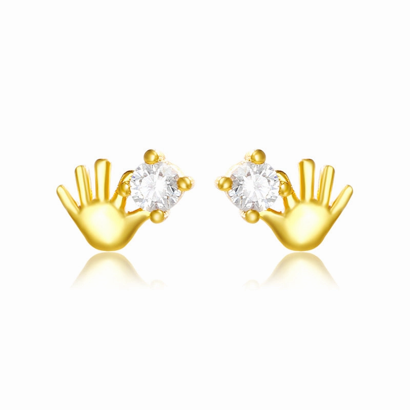 Wholesale Funny Creative Finger Inlaid Zirconium Copper Plated 24k Gold Earrings