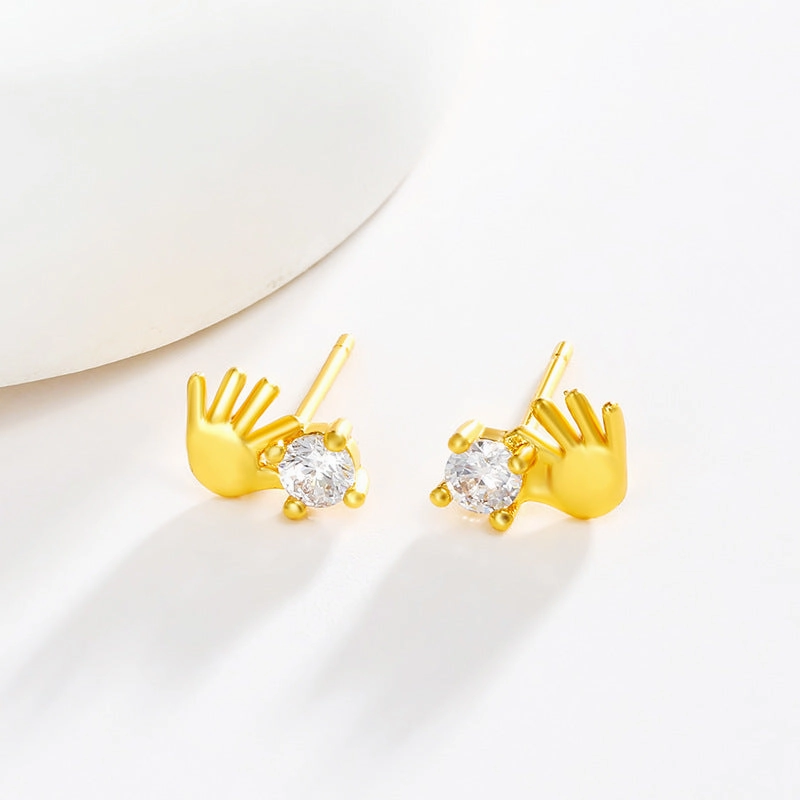 Wholesale Funny Creative Finger Inlaid Zirconium Copper Plated 24k Gold Earrings