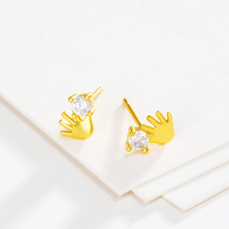 Wholesale Funny Creative Finger Inlaid Zirconium Copper Plated 24k Gold Earrings