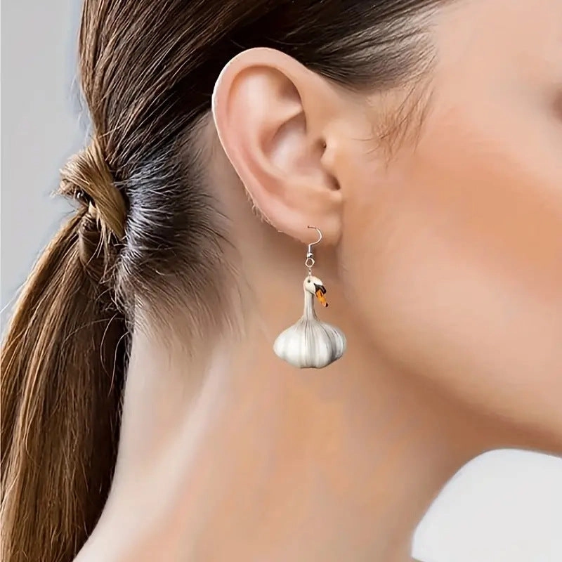 Wholesale Funny Creative Garlic Duck Ring Festival Animal Earrings