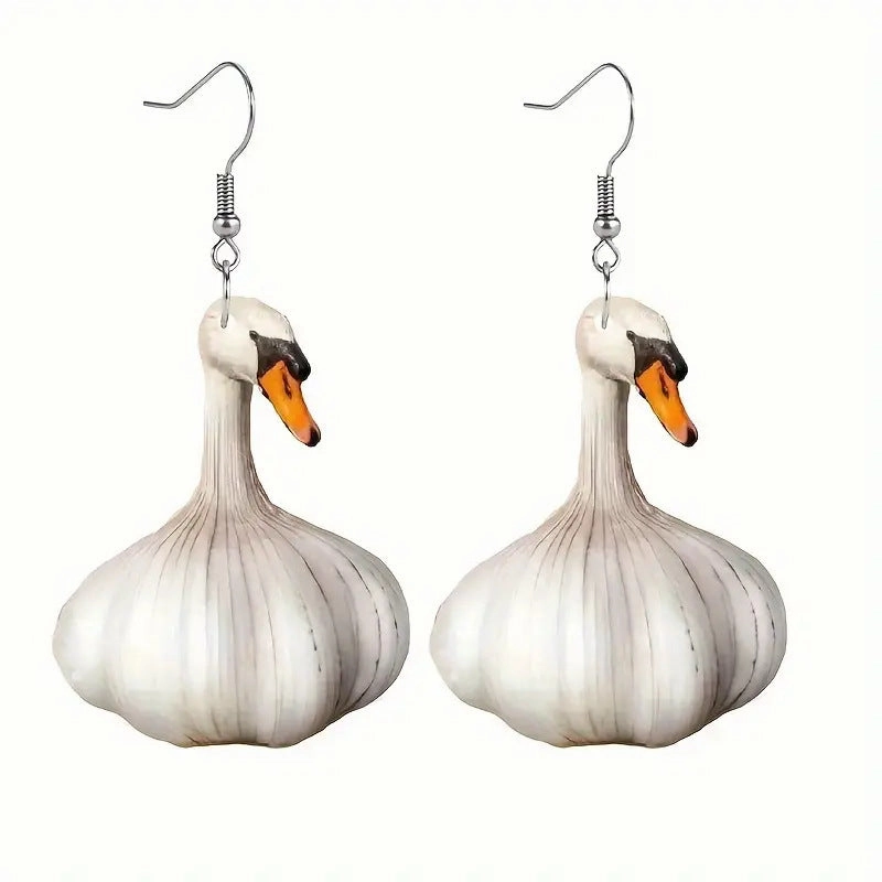 Wholesale Funny Creative Garlic Duck Ring Festival Animal Earrings