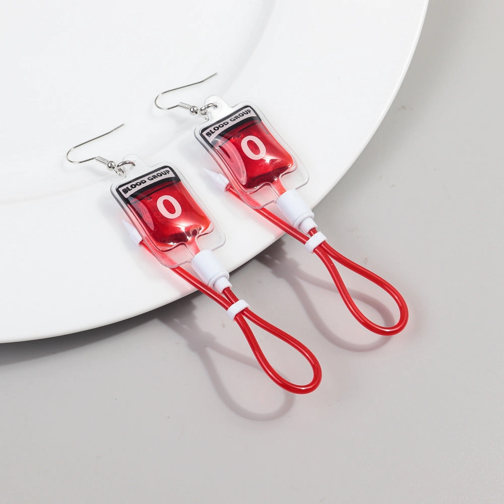 Wholesale Funny Creative Sweet and Cool Style Simulated Plasma Blood Bag Earrings