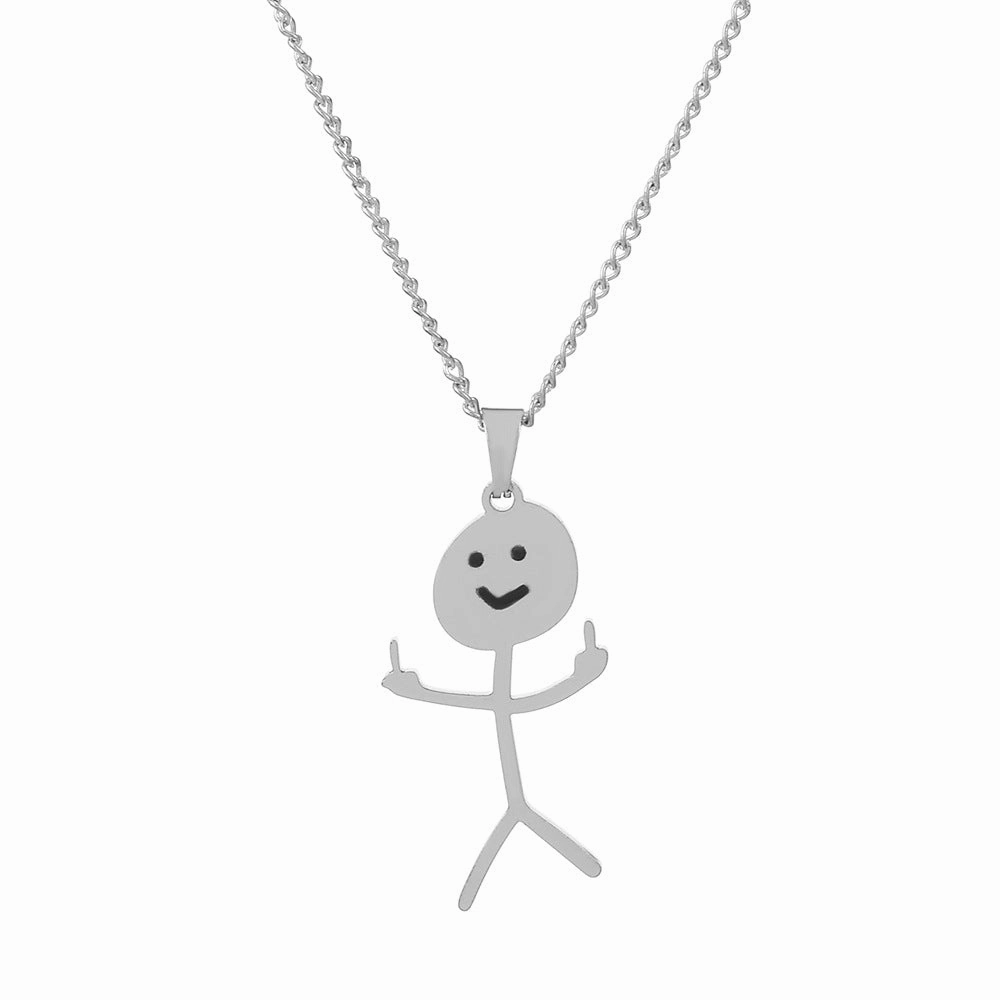 Wholesale Funny Middle Finger Funny Villain Stainless Steel Necklace