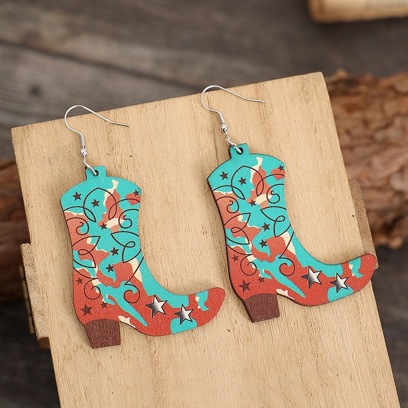 Wholesale Fur Textured Riding Boots Leather Earrings