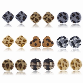Wholesale Furball Earrings Leopard Print Stud Earrings
