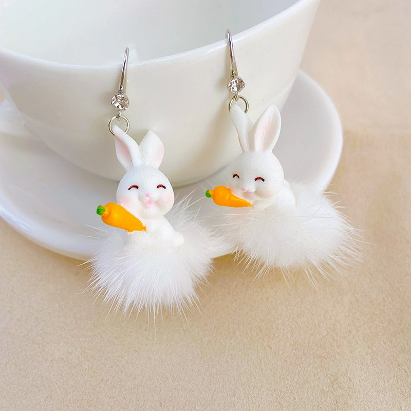 Wholesale Furball Rabbit Alloy Earrings