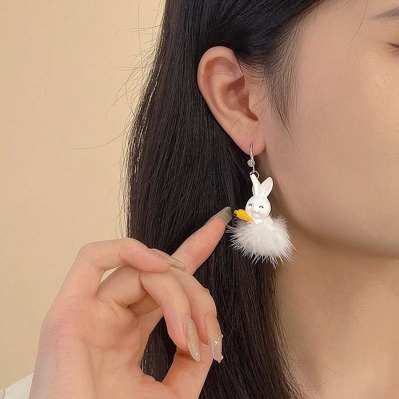 Wholesale Furball Rabbit Alloy Earrings