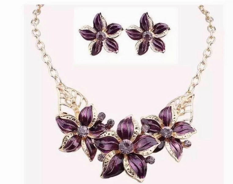 Wholesale Gardenia Oil Painting Necklace Earrings Set