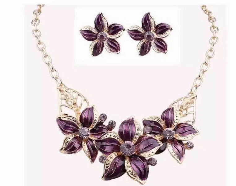 Wholesale Gardenia Oil Painting Necklace Earrings Set