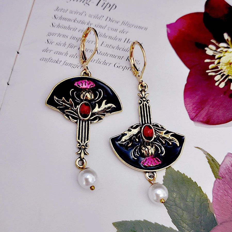 Wholesale Garnet Enamel Metal Earrings