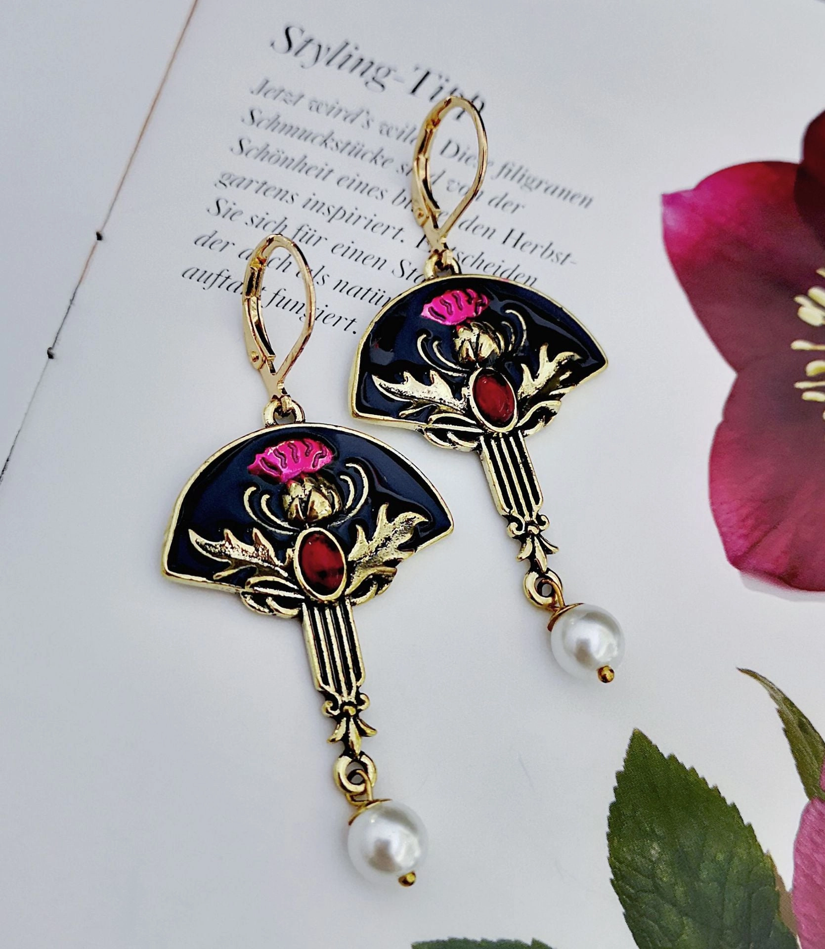 Wholesale Garnet Enamel Metal Earrings