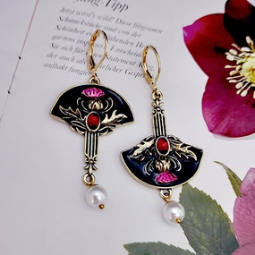 Wholesale Garnet Enamel Metal Earrings