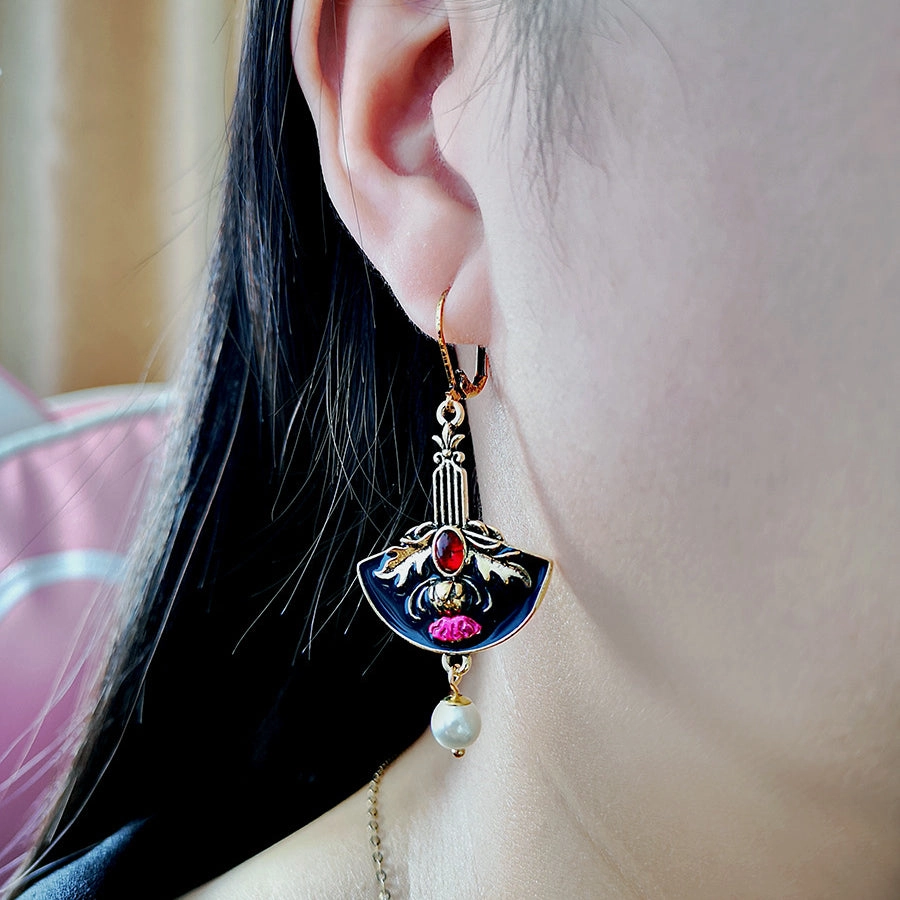 Wholesale Garnet Enamel Metal Earrings