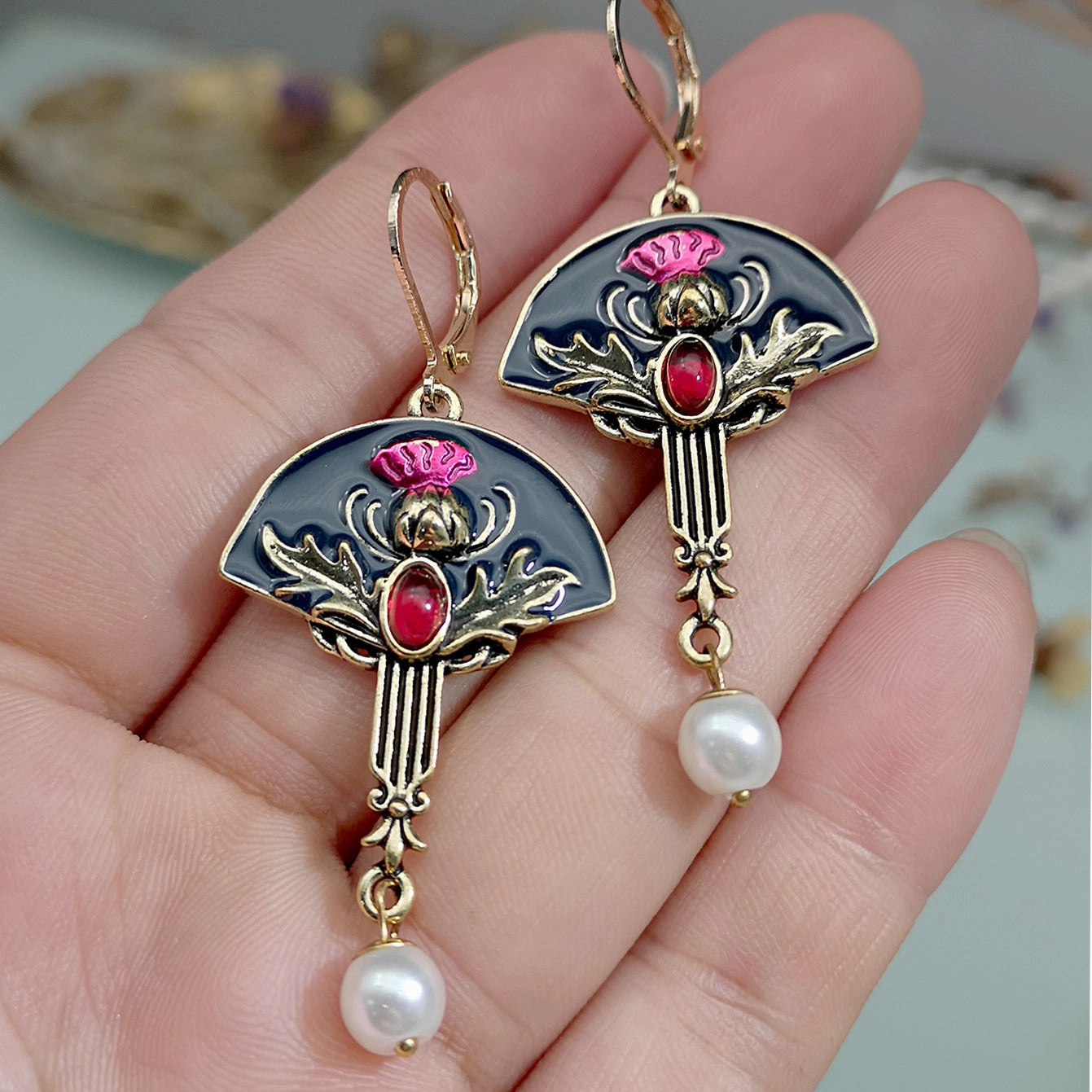 Wholesale Garnet Enamel Metal Earrings