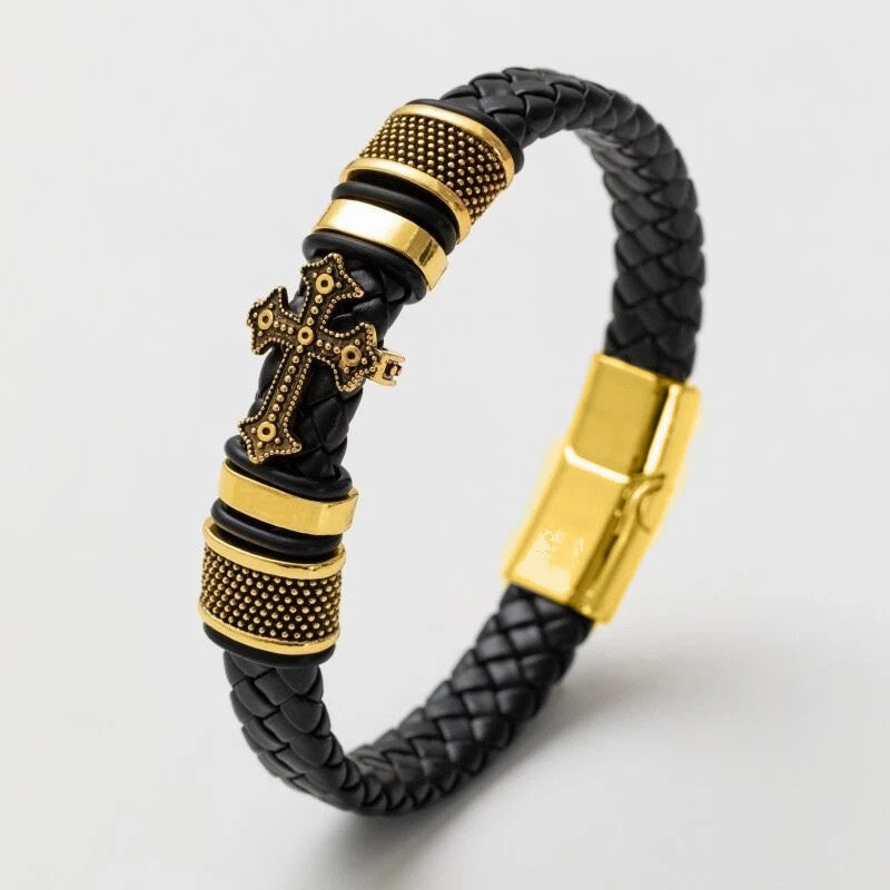 Wholesale Genuine Leather Handwoven Cross Bracelet OLY-BT-LongR003