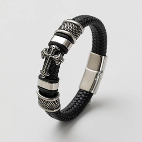 Wholesale Genuine Leather Handwoven Cross Bracelet OLY-BT-LongR003