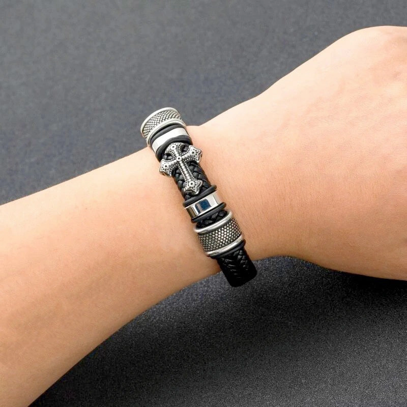 Wholesale Genuine Leather Handwoven Cross Bracelet OLY-BT-LongR003
