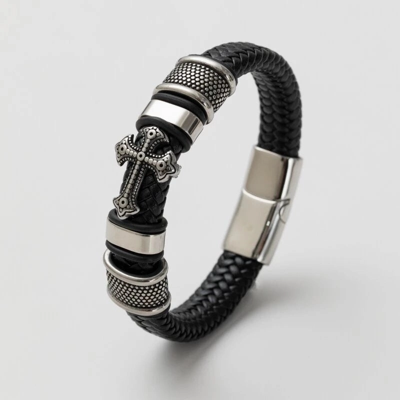 Wholesale Genuine Leather Handwoven Cross Bracelet OLY-BT-LongR003