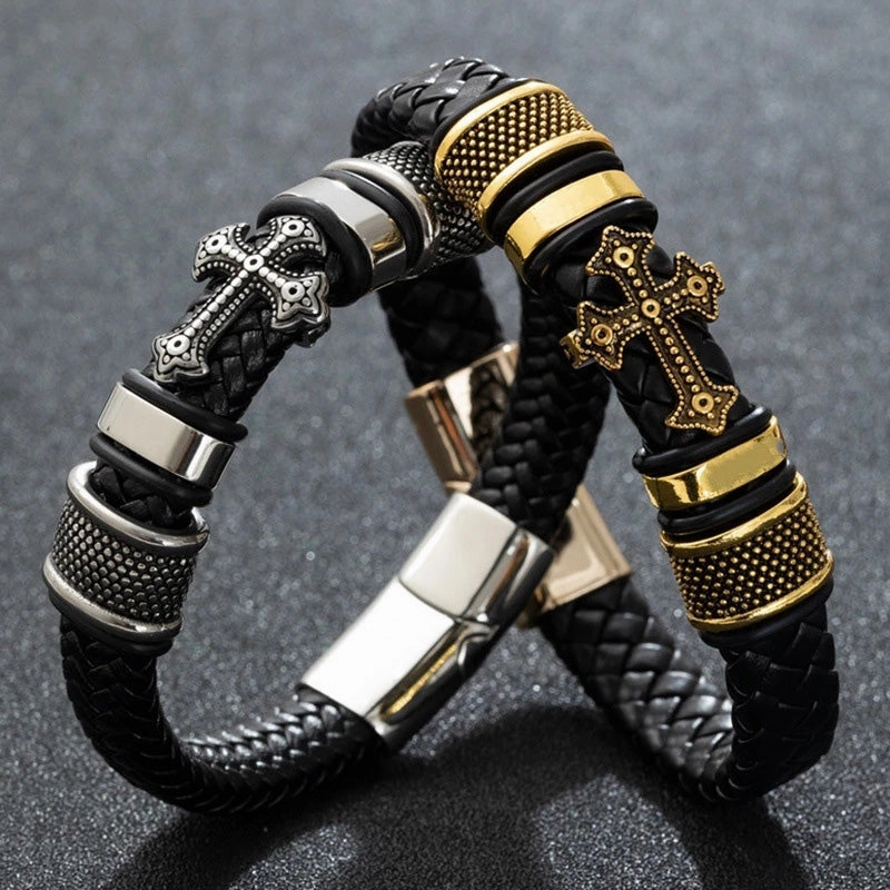 Wholesale Genuine Leather Handwoven Cross Bracelet OLY-BT-LongR003