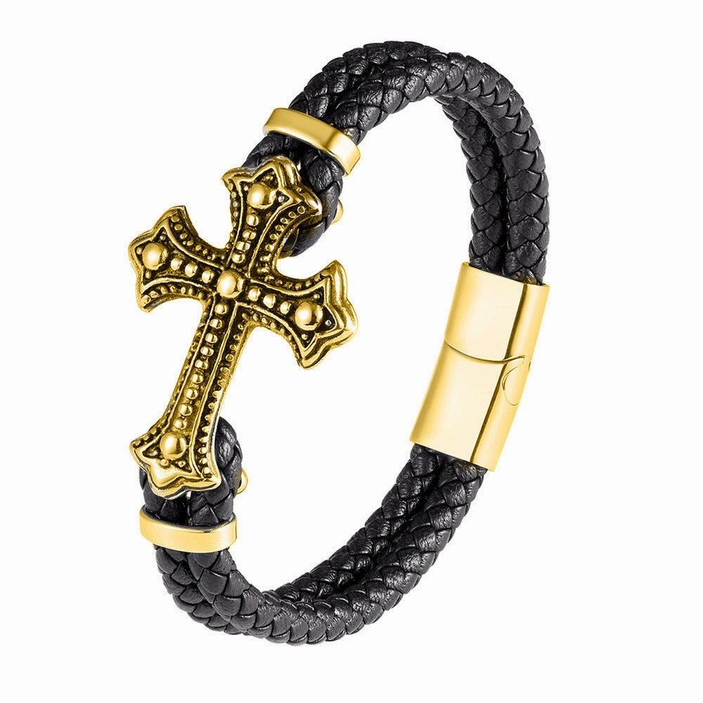 Wholesale Genuine Leather Stainless Steel Woven Bracelet OLY-BT-LongR002
